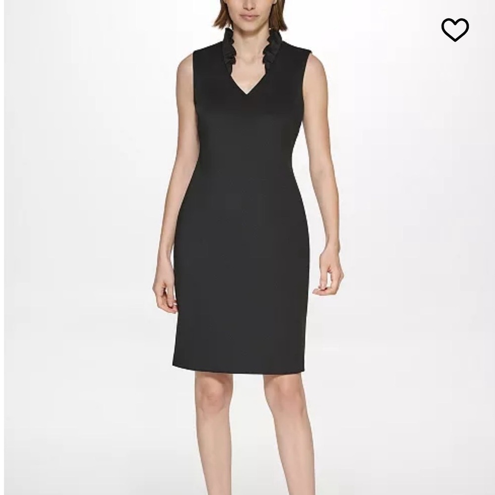 Calvin Klein Black Midi Dress with Ruffled Neckline